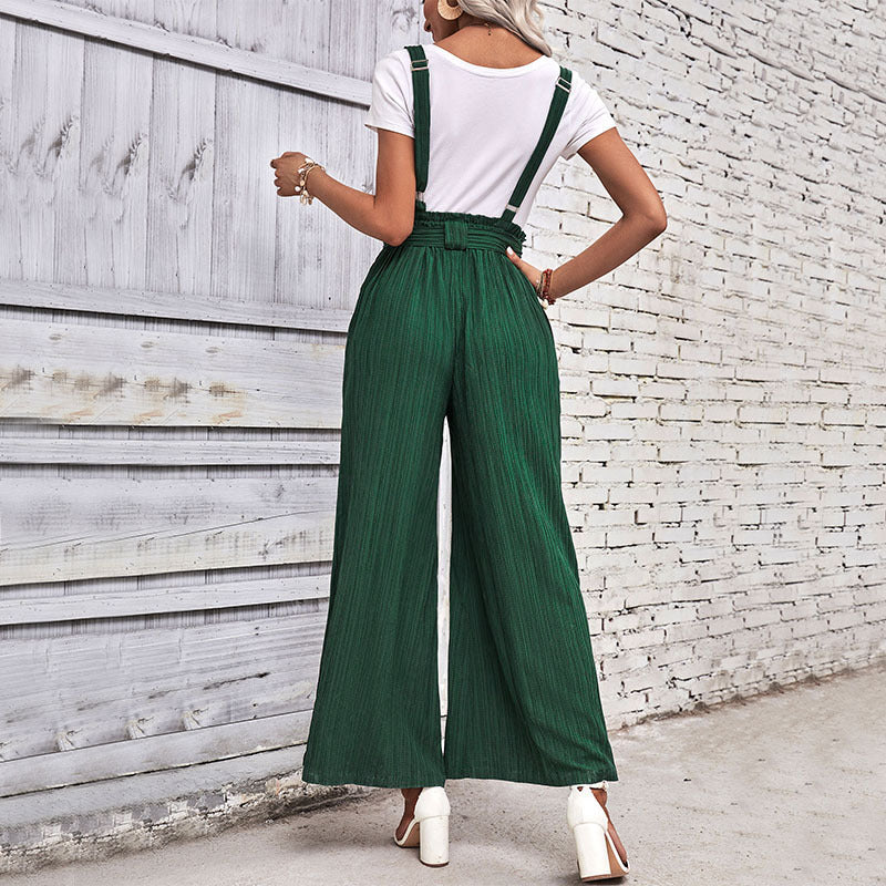 Summer Women Clothing Adjustable Solid Color Wide Leg Suspender Pants