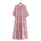 Early Spring Women Clothing V neck Lace up Floral Tassel Cake Layer Loose Dress