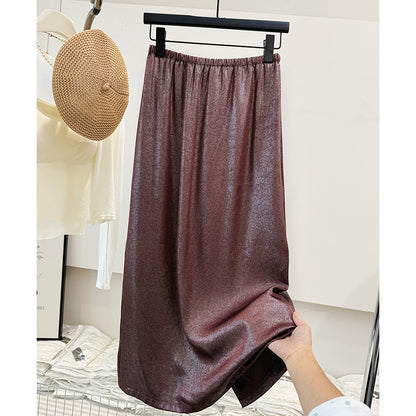 Stories Women Small Long Skirt Korean Split Satin Straight Skirt Casual All Match Tutu