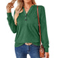 Autumn Winter Solid Color V-neck Button Loose Long-Sleeved T-shirt Top Ladies