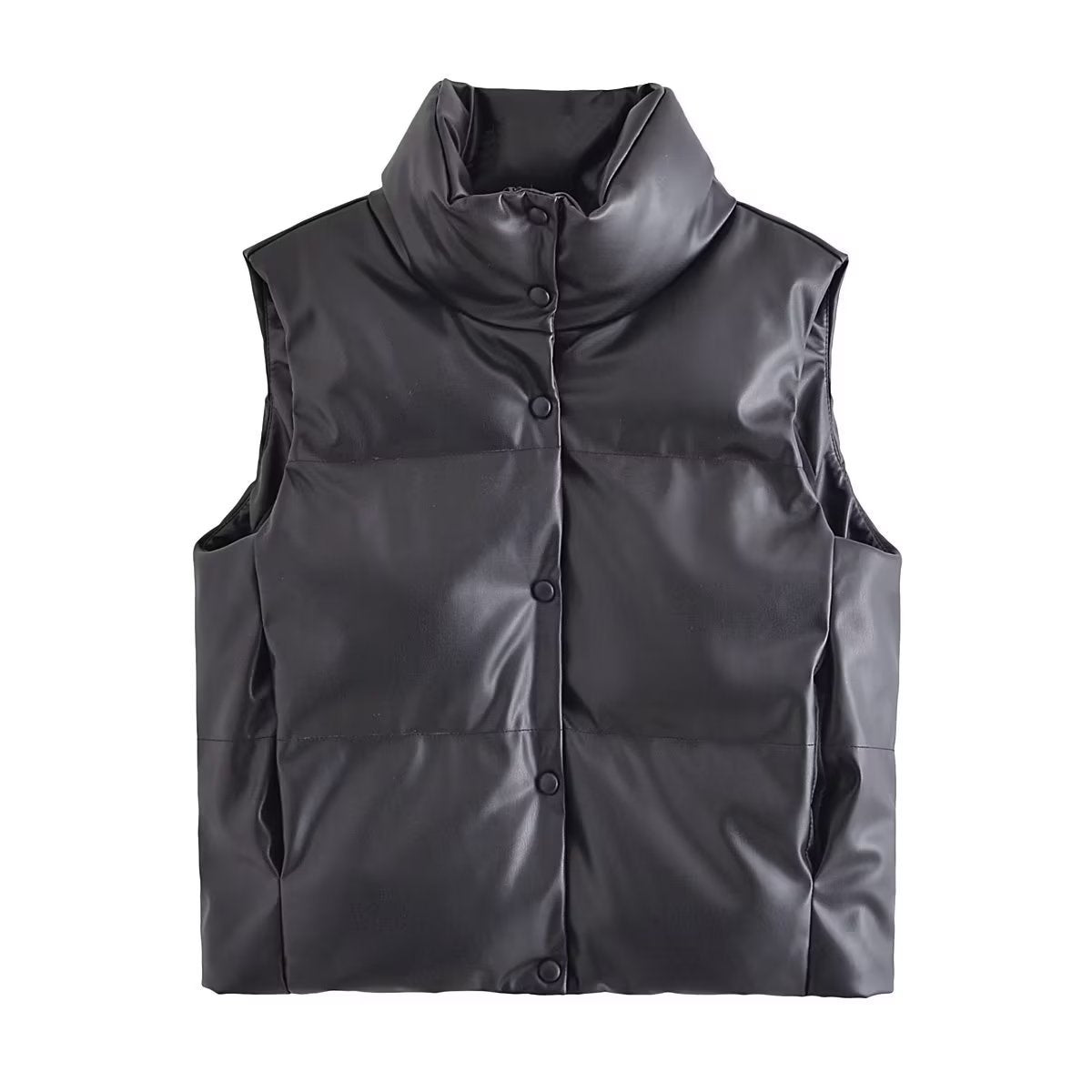 Winter Casual Stand Collar Zipper Faux Leather Warm Vest Women