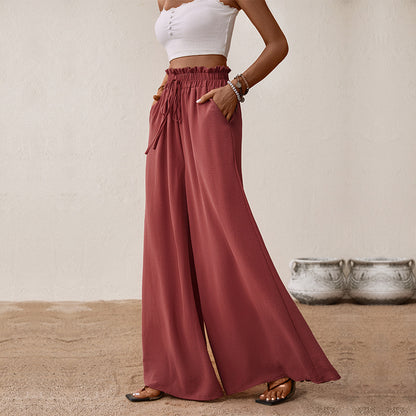 Summer Women Clothing Big Horn Solid Color Wide Leg Pants Women