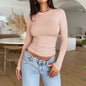 Women Clothing T shirt Spring Summer Casual Solid Color Slim Fit Top