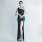 Sequ Positioning Floral With Silk Satin Oblique Shoulder Beaded Fishtail Dress Evening Dress