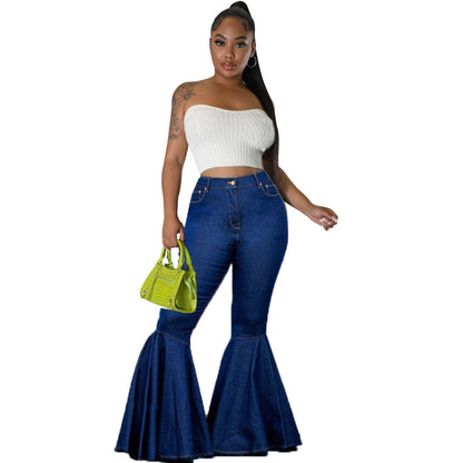 Denim Stretch Slim Fit Sheath Loose Trousers Bell Bottom Pants