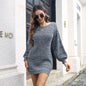 Women Clothing Autumn Winter off Shoulder Lantern Casual Loose Sweater Dress