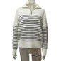 Early Spring Women Clothing Simple Gentle Stylish Striped Collared Half Open Zipper Knitted Sweater for Women