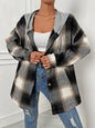 Autumn Winter Single-Breasted  Office Loose Hooded Women Clothing Woolen Plaid Coat Outerwear