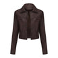 Spring Autumn Thin Leather Coat Women Multi Pocket Cardigan Casual Jacket Popular Daily Coat