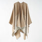 Shawl Four Seasons Double Sided Tassel Slit Knitted Warm Cloak Robe Dual Use Blanket Scarf