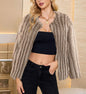 Autumn Winter Vertical Stripe Toka Short Coat Faux Fur Overcoat Solid Color Women Short Coat