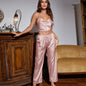 Ladies Home Casual Suit Sexy Apron Trousers Two Piece Set Comfortable Thin Ice Silk Pajamas Women Summer