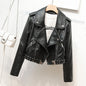 Waist Belt Rivet Heavy Industry Zipper Decorations Collared Women Faux Leather Coat Epaulet Leather Jacket Coat