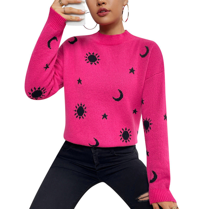 Jacquard round Neck Pullover Knitted Sweater Women Autumn Winter Skull Halloween Sweater