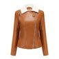 Autumn Winter Fur Leather Coat Women Fleece lined Long Sleeve Warm Jacket Casual