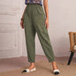 Fall High Waist Solid Color Elastic Waist with Pocket Fashionable Comfortable Skinny Pants Cropped Pants