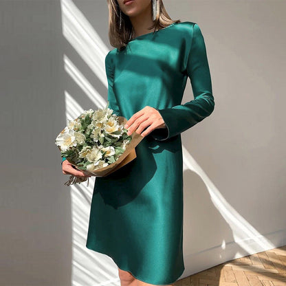 Early Spring Elegant Flare Sleeve Design Satin Dress High Waist A Line Christmas Dress