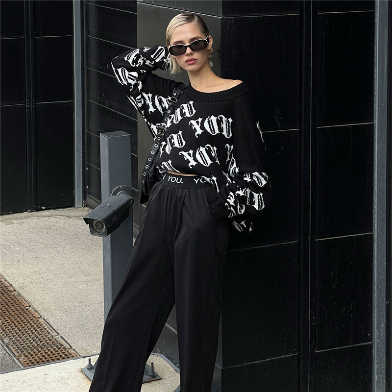 Street Sexy Printed Long Sleeve Women Printing Contrast Color Sweater Inner Wear Outer Wear Autumn Winter