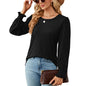 Autumn Winter Solid Color round Neck Loose Long Sleeved T shirt Top Women Clothing