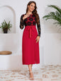 Slim Fit Crew Neck Black Lace Contrast Color Dress Autumn Women Clothing