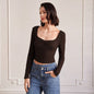 Simple Sexy T shirt Fall Winter Slim Backless Long Sleeves Beautiful Back Tank Top Women