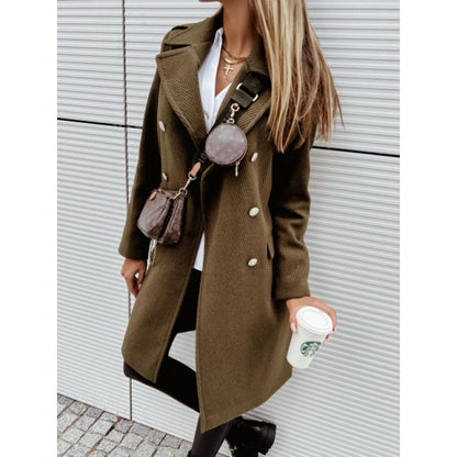 Double Breasted Mid Length Woolen Overcoat Coat  Women