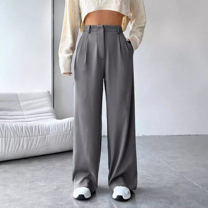 Pants High Waist Wide Leg Pants Women Draping Effect Straight Casual Slimming Simple Mopping Work Pant