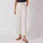 Pure Linen Lace up Cropped Pants Spring Summer Slimming   Wide Leg Pants Office High Waist Work Pant Women