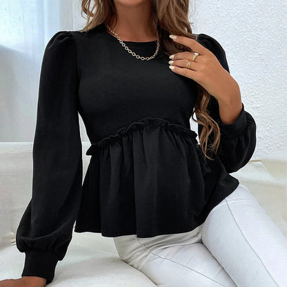 Women Clothing Autumn Winter Loose Casual Puff Sleeve Long Sleeve Women Shirt Top