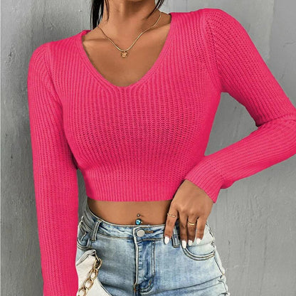 Sweaters Women Clothing Knitted Bottoming Shirt Long Sleeve Short Cropped Pink Sweater Top Women