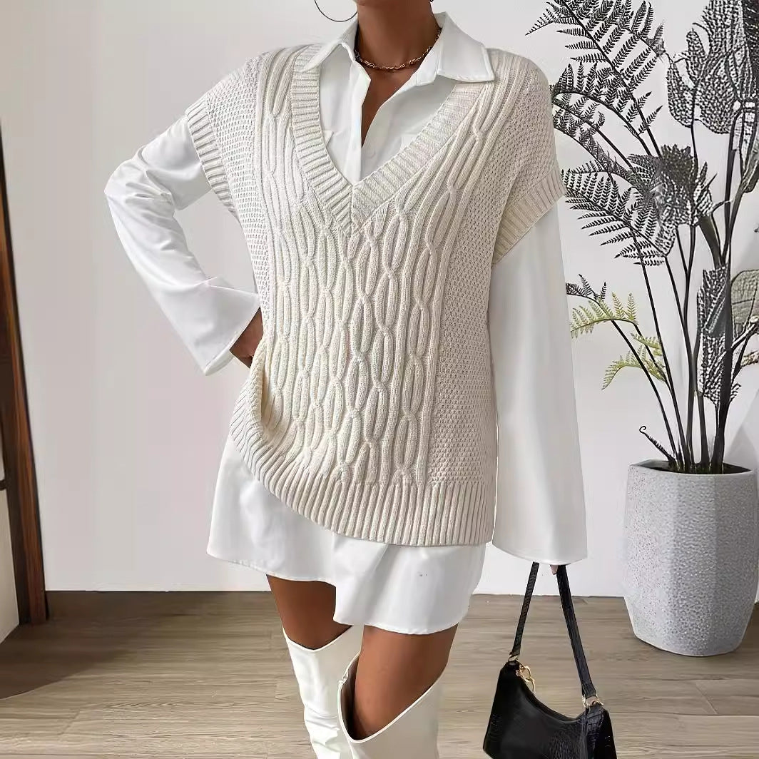 Lazy Twist Weave Sweater Sleeveless Knit Vest Simple Loose Curve Top