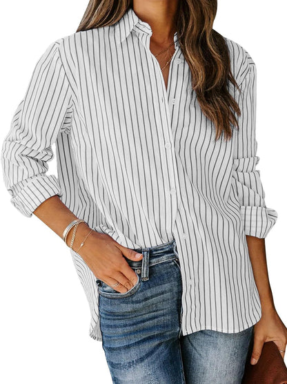 Women Clothing Casual Striped Long Sleeve Button Shirt Women