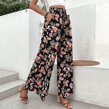 Summer Women Clothing Printed Flared Wide Leg Pants