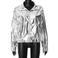 Women Clothing Spring Autumn Sexy Faux Leather Women Metallic Stand Collar Coat