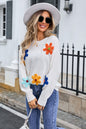 Autumn Winter Women Clothing Floral Sweater Loose round Neck Sweater