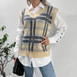 Women  Clothing Autumn Winter Knitted Vest Casual Plaid Sweater