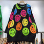 Heavy Industry Beads Smiley Pullover Women Autumn Winter All Matching Loose Lazy Knitted Top