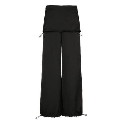 Design Drawstring Flanging Low Waist Loose Drooping Casual Pants Women Sexy Stylish Simple Wide Leg Pants Summer