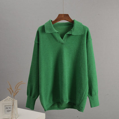 Autumn Winter Polo Collar Knitted Women Sweater Women