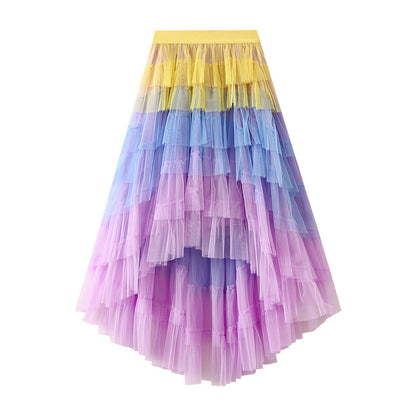 Irregular Asymmetric Tiered Dress High Waist Mesh Skirt Pettiskirt Women Gauze Skirt Fairy Dress