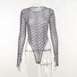 Printed Brand Mesh Sexy Jumpsuit Sexy See through Long Sleeve Skinny Inner Match Women Clothing
