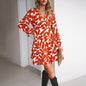 Women Clothing Autumn Winter Casual Printed V neck Dress