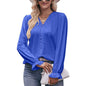 Autumn Women Clothing Solid Color T shirt Hole Lace V neck Long Sleeve Top