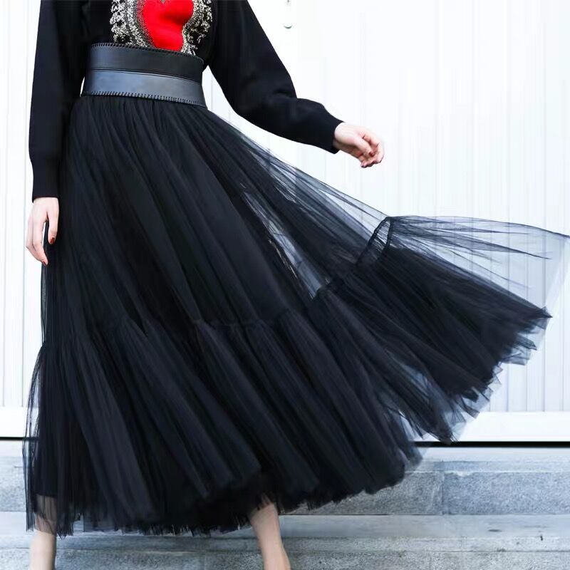 Women Clothing Long Floor Length Dress Oversized Swing Mesh Skirt Patchwork Maxi Dress A line High Waist Pettiskirt