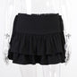 Double Layer Skirt Lace up Waist Skirt Spring Black Sexy Shrink Skirt