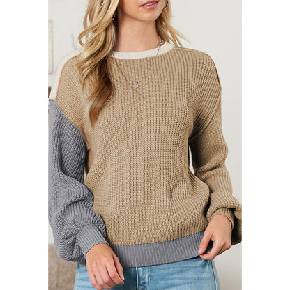 Autumn Color Block Pullover Women Casual All-Matching Warm Long Sleeve Sweater Women