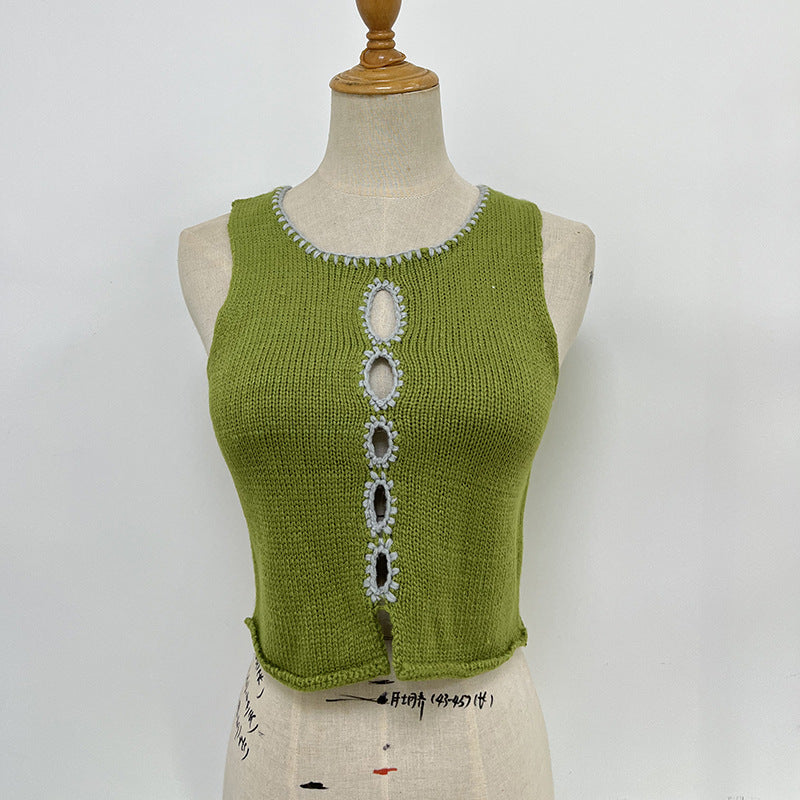 Spring Summer Women Clothing Hand Crocheting Hollow Out Cutout out Knitted Vest Top Sleeveless T shirt