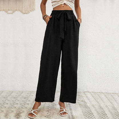 Summer Women Casual Pants Black Wide Leg Pants