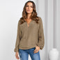 Women Clothing Autumn Winter Top Women Casual Pullover V-neck Solid Color Loose