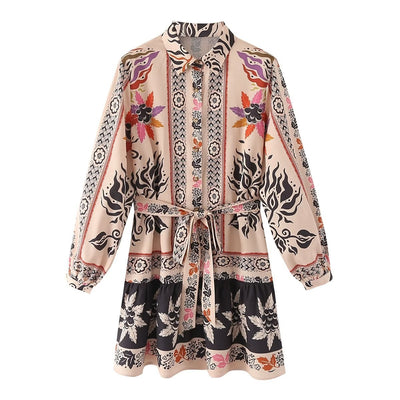 Women  Clothing  Positioning Colored Printing Shirt Long Sleeve Dress